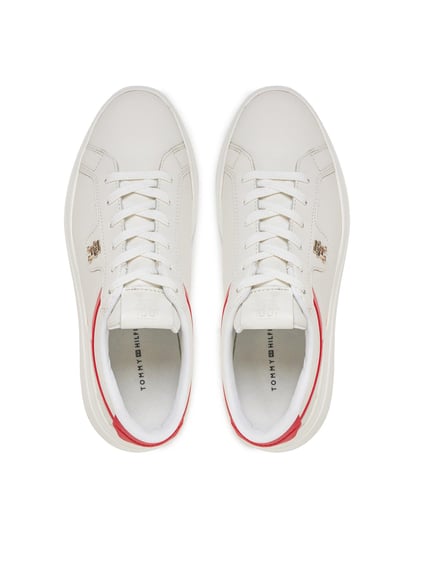 Tommy Hilfiger Tommy Hilfiger Kadın Marka Logolu Bağcıklı Kaydırmaz Tabanlı Günlük Beyaz Sneaker FW0FW07460-0K5