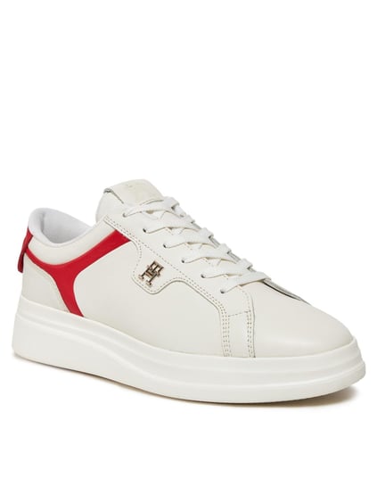 Tommy Hilfiger Tommy Hilfiger Kadın Marka Logolu Bağcıklı Kaydırmaz Tabanlı Günlük Beyaz Sneaker FW0FW07460-0K5