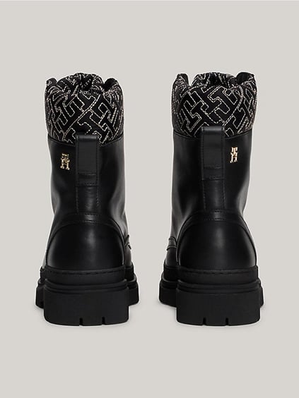 Tommy Hilfiger Tommy Hilfiger Kadın Marka Logo İşlemeli Marka Logo Detaylı Deri Siyah Bot & Bootie FW0FW08166-BDS
