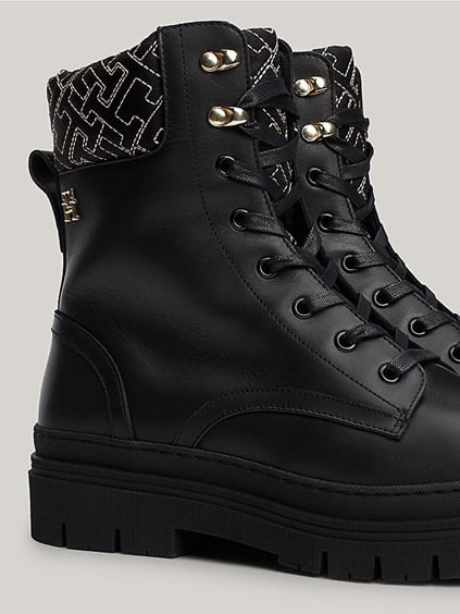 Tommy Hilfiger Tommy Hilfiger Kadın Marka Logo İşlemeli Marka Logo Detaylı Deri Siyah Bot & Bootie FW0FW08166-BDS