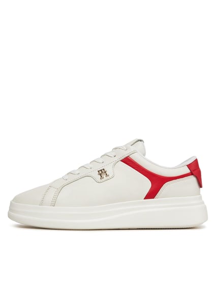 Tommy Hilfiger Tommy Hilfiger Kadın Marka Logolu Bağcıklı Kaydırmaz Tabanlı Günlük Beyaz Sneaker FW0FW07460-0K5