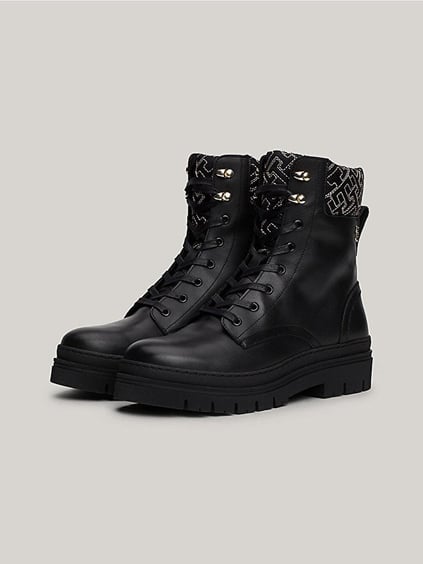Tommy Hilfiger Tommy Hilfiger Kadın Marka Logo İşlemeli Marka Logo Detaylı Deri Siyah Bot & Bootie FW0FW08166-BDS