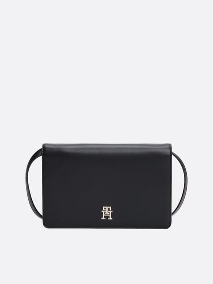 Tommy Hilfiger Tommy Hilfiger Kadın Metal Monogram Logolu Ayarlanabilir Çapraz Askılı Ekstra Kart Bölmeli Siyah Cüzdan AW0AW16923-BDS