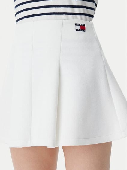 TOMMY HILFIGER Tommy Hilfiger Kadın Mini Pamuklu Kloş Beyaz Etek DW0DW20268-TCR