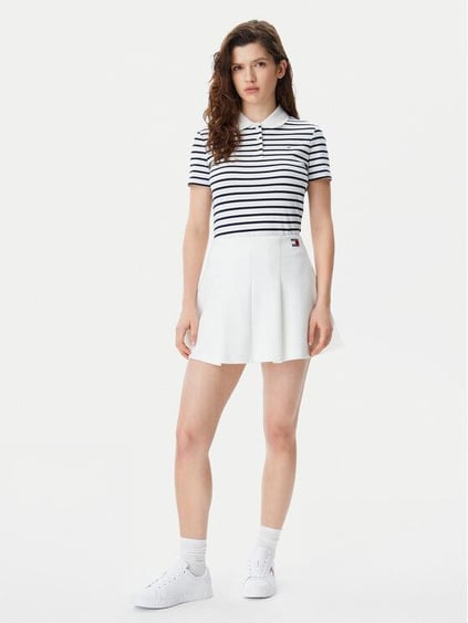 TOMMY HILFIGER Tommy Hilfiger Kadın Mini Pamuklu Kloş Beyaz Etek DW0DW20268-TCR