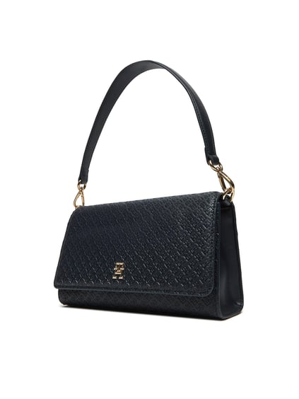 Tommy Hilfiger Tommy Hilfiger Kadın Monogram TH Logo Baskılı Çıtçıtlı Ayarlanabilir Omuz Askılı Mavi Omuz Çantası AW0AW16933-DW6