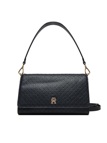 Tommy Hilfiger Tommy Hilfiger Kadın Monogram TH Logo Baskılı Çıtçıtlı Ayarlanabilir Omuz Askılı Mavi Omuz Çantası AW0AW16933-DW6