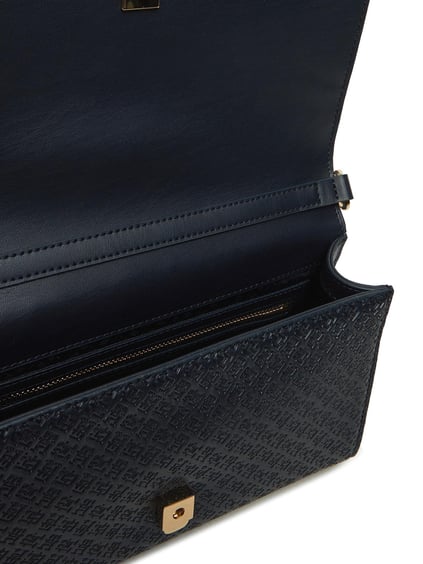 Tommy Hilfiger Tommy Hilfiger Kadın Monogram TH Logo Baskılı Çıtçıtlı Ayarlanabilir Omuz Askılı Mavi Omuz Çantası AW0AW16933-DW6
