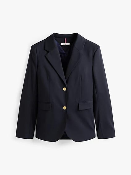 Tommy Hilfiger Tommy Hilfiger Kadın Normal Kalıp Çentikli Yaka Çift Düğme Kapamalı Lacivert Ceket WW0WW46662-C1G