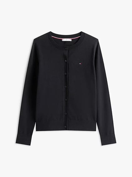 Tommy Hilfiger Tommy Hilfiger Kadın Normal Kalıp Yuvarlak Yakalı Pamuklu Uzun Kollu Örme Siyah Hırka WW0WW42370-BDS