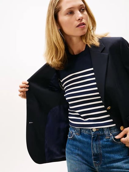 Tommy Hilfiger Tommy Hilfiger Kadın Normal Kalıp Çentikli Yaka Çift Düğme Kapamalı Lacivert Ceket WW0WW46662-C1G
