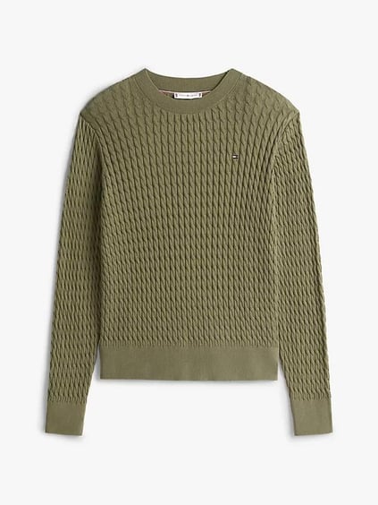 Tommy Hilfiger Tommy Hilfiger Kadın Normal Kalıp Ribana Yakalı Uzun Kollu %100 Pamuklu Örme Yeşil Kazak WW0WW44993-PLI