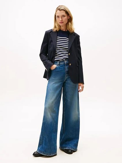 Tommy Hilfiger Tommy Hilfiger Kadın Normal Kalıp Çentikli Yaka Çift Düğme Kapamalı Lacivert Ceket WW0WW46662-C1G