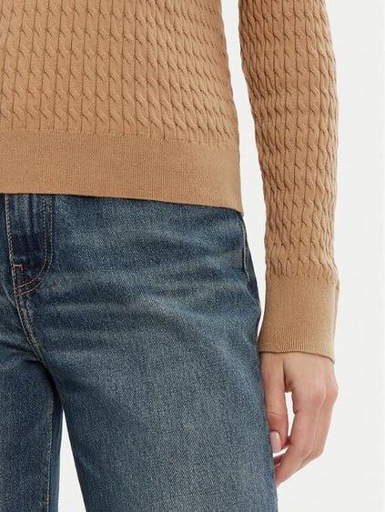 Tommy Hilfiger Tommy Hilfiger Kadın Normal Kalıp Ribana Yakalı Uzun Kollu %100 Pamuklu Örme Bej Kazak WW0WW44993-RBC