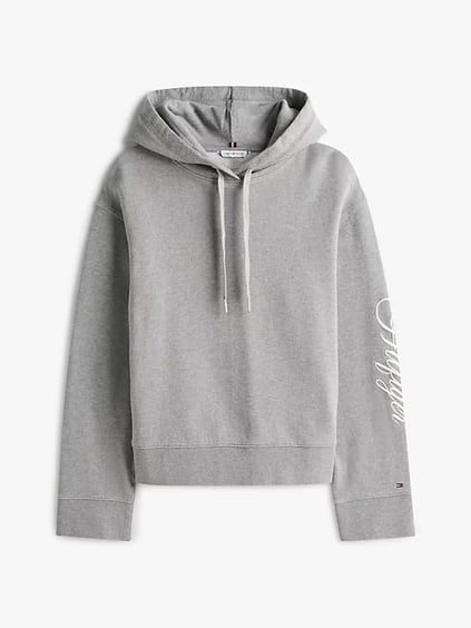 Tommy Hilfiger Tommy Hilfiger Kadın Normal Kalıp Kolu Logo İmzalı Kapüşonlu Pamuklu Uzun Kollu Gri Sweatshirt WW0WW46127-P61