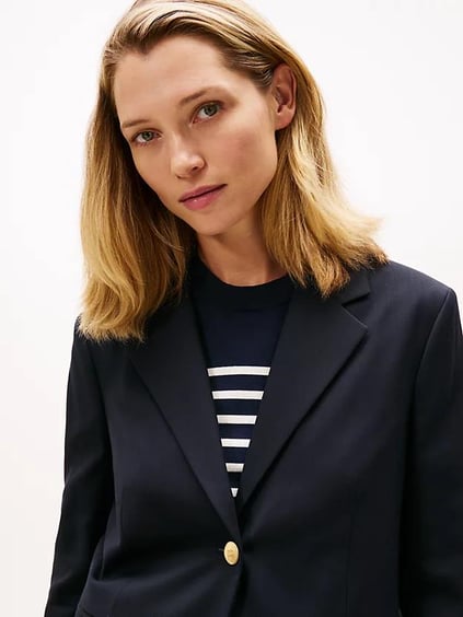 Tommy Hilfiger Tommy Hilfiger Kadın Normal Kalıp Çentikli Yaka Çift Düğme Kapamalı Lacivert Ceket WW0WW46662-C1G