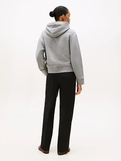 Tommy Hilfiger Tommy Hilfiger Kadın Normal Kalıp Kolu Logo İmzalı Kapüşonlu Pamuklu Uzun Kollu Gri Sweatshirt WW0WW46127-P61