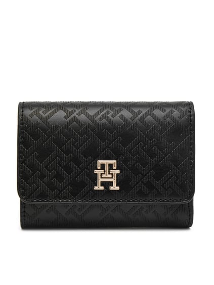 TOMMY HILFIGER Tommy Hilfiger Kadın Ön Tarafta Kabartmalı Logo İç Bölmeli Siyah Cüzdan AW0AW17257-BDS