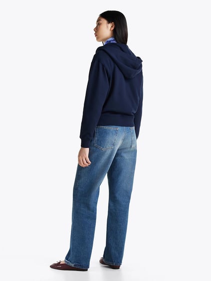 Tommy Hilfiger Tommy Hilfiger Kadın Pamuklu Logo Nakışlı Fermuarlı Kapüşonlu Lacivert Sweatshirt WW0WW43850-C1G