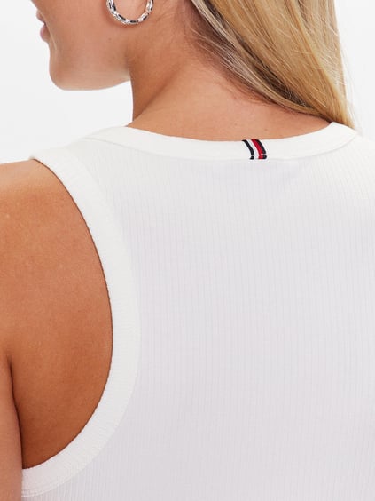 Tommy Hilfiger Tommy Hilfiger Kadın Pamuklu Yuvarlak Kolsuz Günlük Beyaz Spor Atlet WW0WW38635-YBL