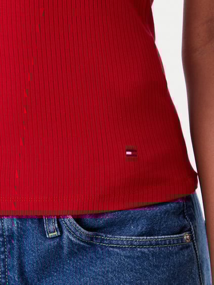 TOMMY HILFIGER Tommy Hilfiger Kadın Pamuklu Yuvarlak Kolsuz Günlük Kırmızı Bluz WW0WW38635-XLG
