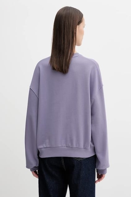 Tommy Hilfiger Tommy Hilfiger Kadın Pamuklu Rahat Kalıp Yuvarlak Yakalı Düşük Omuzlu Mor Sweatshirt WW0WW48269-W0G
