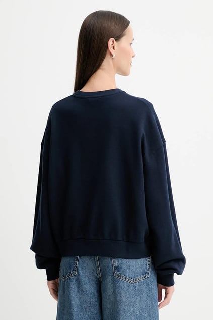 Tommy Hilfiger Tommy Hilfiger Kadın Pamuklu Rahat Kalıp Yuvarlak Yakalı Düşük Omuzlu Lacivert Sweatshirt WW0WW48269-C1G