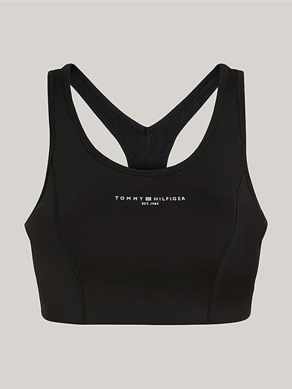 Tommy Hilfiger Tommy Hilfiger Kadın Pamuklu Logolu Kolsuz Halter Yaka Siyah Spor Büstiyer WW0WW41081-BDS