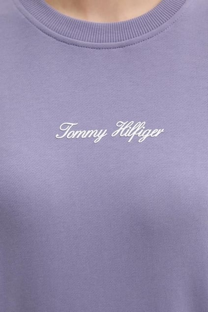 Tommy Hilfiger Tommy Hilfiger Kadın Pamuklu Rahat Kalıp Yuvarlak Yakalı Düşük Omuzlu Mor Sweatshirt WW0WW48269-W0G