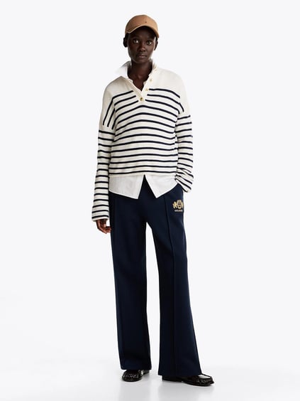 Tommy Hilfiger Tommy Hilfiger Kadın Pamuklu Rahat Kesim Pileli Bol Paça Lacivert Eşofman Altı WW0WW43862-C1G