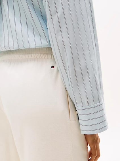 TOMMY HILFIGER Tommy Hilfiger Kadın Pileli Straight Fit Geniş Paça İşleme Desenli Pamuklu Beyaz Eşofman Altı WW0WW45744-YA8