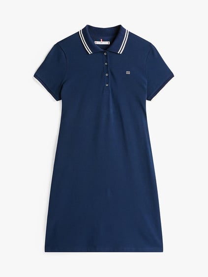 TOMMY HILFIGER Tommy Hilfiger Kadın Polo Yaka Zincir Desen Kısa Kol Pamuklu Lacivert Elbise WW0WW45532-C1G