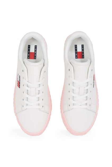 TOMMY HILFIGER Tommy Hilfiger Kadın Rahat Düz Taban Marka Logolu Düşük Bilekli Ekru Sneaker EN0EN02703-YBL