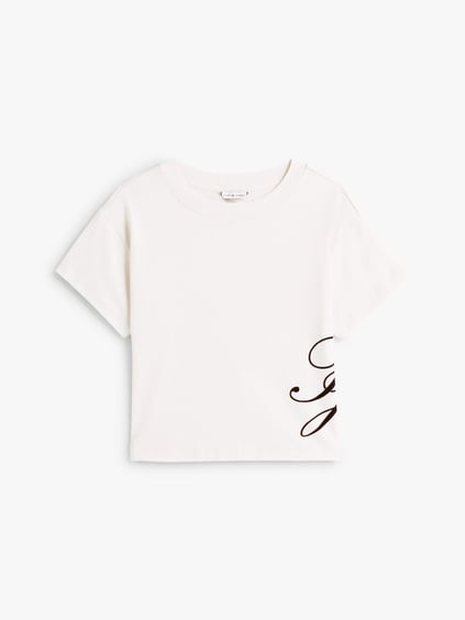 Tommy Hilfiger Tommy Hilfiger Kadın Rahat Kalıp Yuvarlak Yakalı TH Logo İşleme Detaylı Kısa Kollu Beyaz T-Shirt WW0WW47314-YA8