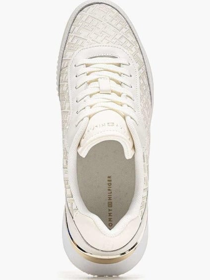 Tommy Hilfiger Tommy Hilfiger Kadın Rahat Taban TH monogram Logolu Deri Beyaz Sneaker FW0FW09051-YA8