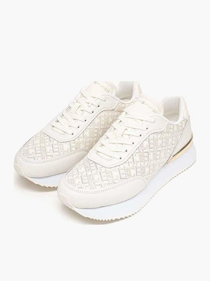 Tommy Hilfiger Tommy Hilfiger Kadın Rahat Taban TH monogram Logolu Deri Beyaz Sneaker FW0FW09051-YA8