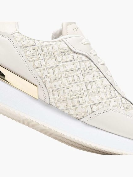 Tommy Hilfiger Tommy Hilfiger Kadın Rahat Taban TH monogram Logolu Deri Beyaz Sneaker FW0FW09051-YA8