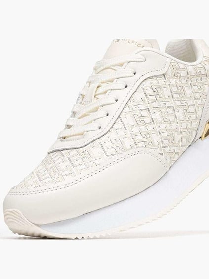 Tommy Hilfiger Tommy Hilfiger Kadın Rahat Taban TH monogram Logolu Deri Beyaz Sneaker FW0FW09051-YA8