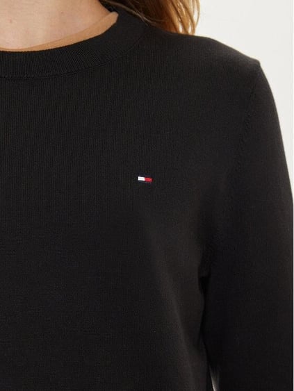 Tommy Hilfiger Tommy Hilfiger Kadın Regular Fit Ribanalı Yuvarlak Yaka Uzun Kollu Esnek Örme Siyah Kazak WW0WW44984-BDS