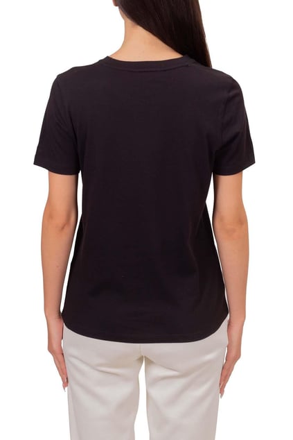 TOMMY HILFIGER Tommy Hilfiger Kadın Saf Pamuklu Yuvarlak Yaka Göğüste Logolu Kısa Kollu Siyah Bluz WW0WW40276-BDS