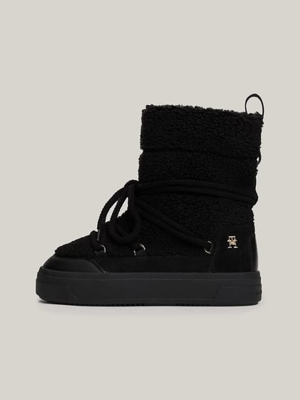 Tommy Hilfiger Tommy Hilfiger Kadın Suni Kürk Detaylı Bağcıklı Siyah Bot & Bootie FW0FW08252-BDS