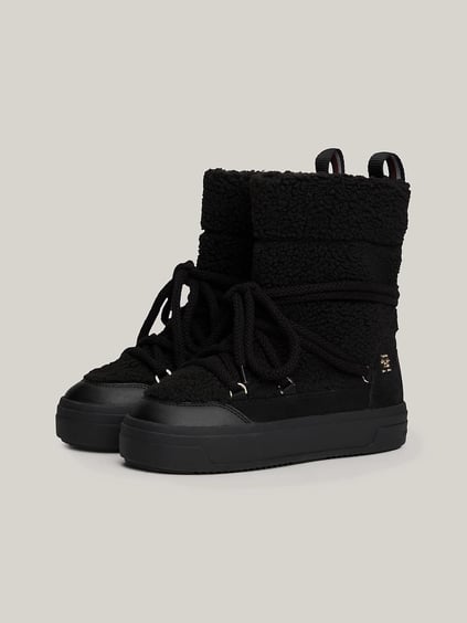 Tommy Hilfiger Tommy Hilfiger Kadın Suni Kürk Detaylı Bağcıklı Siyah Bot & Bootie FW0FW08252-BDS