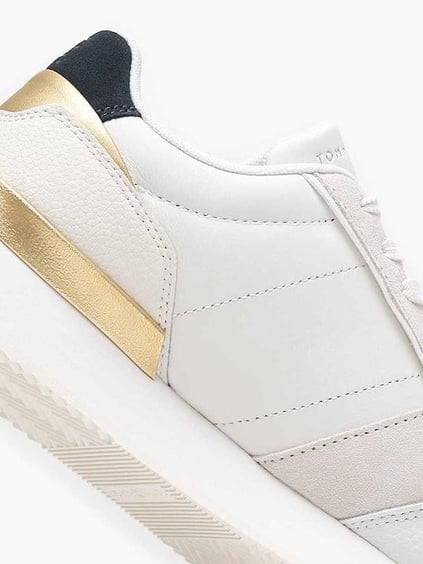 Tommy Hilfiger Tommy Hilfiger Kadın TH Monogram Logolu Şerit Detaylı Rahat Taban Deri Beyaz Sneaker FW0FW08387-YBL