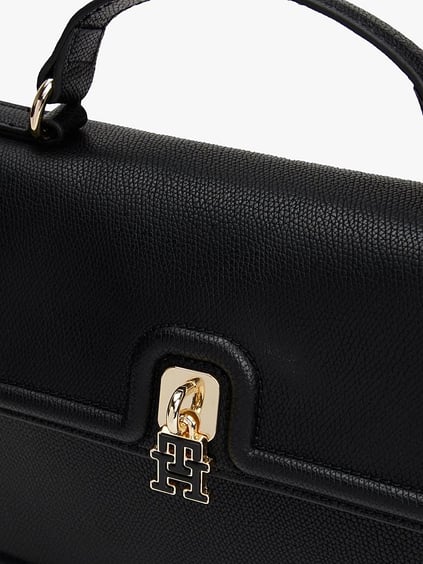 TOMMY HILFIGER Tommy Hilfiger Kadın TH Monogram Logolu Mini Kilit Kapamalı Ayarlanabilir Çıkarılabilir Omuz Askılı Siyah Omuz Çantası AW0AW17176-BDS