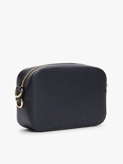 TOMMY HILFIGER Tommy Hilfiger Kadın TH Monogram Dokulu Çıkarılabilir Fermuarlı Cüzdan Cüzdan Ekli Ayarlanabilir Omuz Askılı Lacivert Omuz Çantası AW0AW17221-DW6