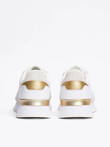 Tommy Hilfiger Tommy Hilfiger Kadın TH Monogram Logolu Şerit Detaylı Rahat Taban Deri Beyaz Sneaker FW0FW08387-0K4