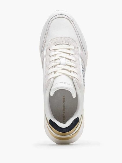 Tommy Hilfiger Tommy Hilfiger Kadın TH Monogram Logolu Şerit Detaylı Rahat Taban Deri Beyaz Sneaker FW0FW08387-YBL
