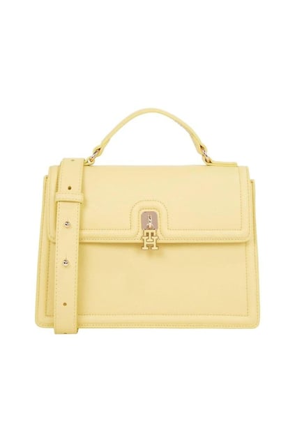 TOMMY HILFIGER Tommy Hilfiger Kadın TH Monogram Logolu Mini Kilit Kapamalı Ayarlanabilir Çıkarılabilir Omuz Askılı Sarı Omuz Çantası AW0AW17176-ZQM
