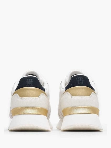 Tommy Hilfiger Tommy Hilfiger Kadın TH Monogram Logolu Şerit Detaylı Rahat Taban Deri Beyaz Sneaker FW0FW08387-YBL
