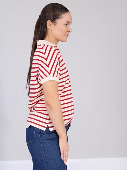 TOMMY HILFIGER Tommy Hilfiger Kadın V Yaka Kısa Kol Pamuklu Standart Boy Bej Polo Yaka T-Shirt WW0WW44512-0AH